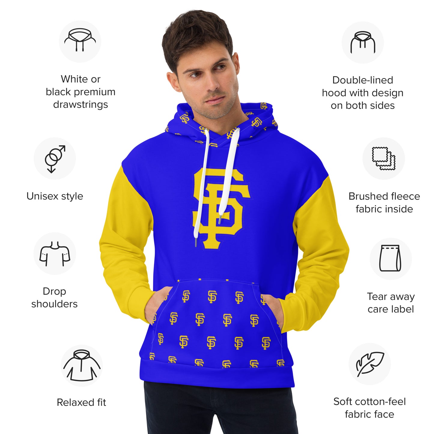 SF Royal Blue with Yellow Gold  Sleeves Hoodie