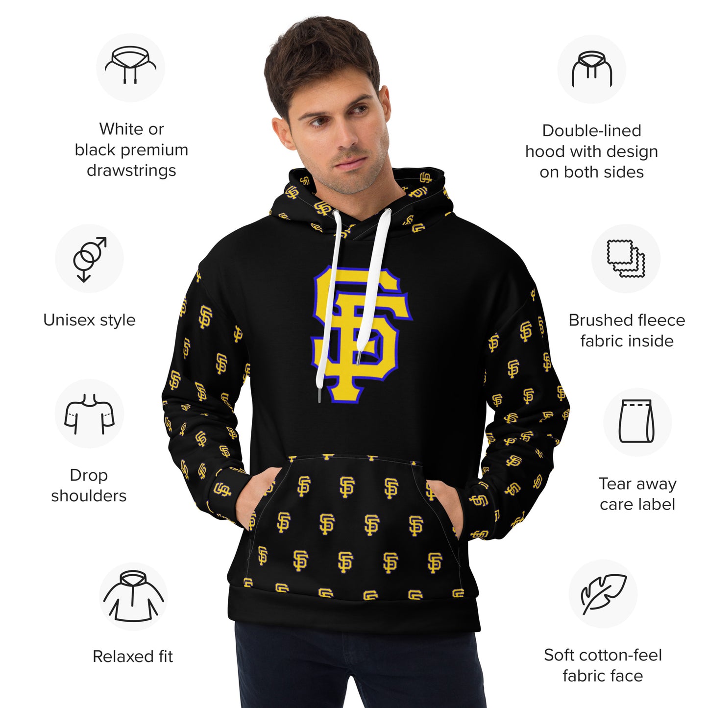 SF Black Hoodie with Printed Sleeves