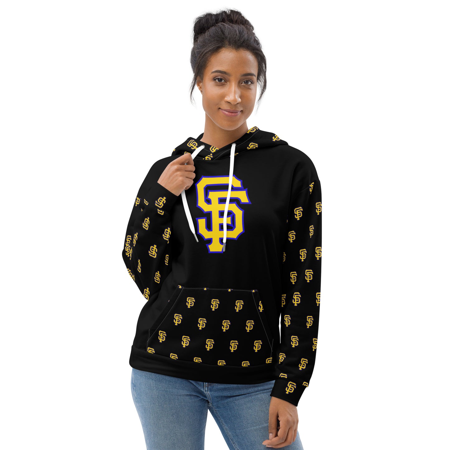 SF Black Hoodie with Printed Sleeves