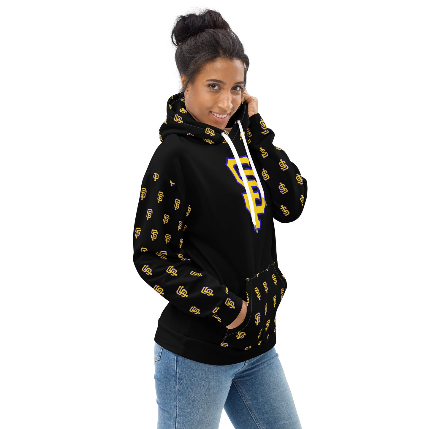 SF Black Hoodie with Printed Sleeves