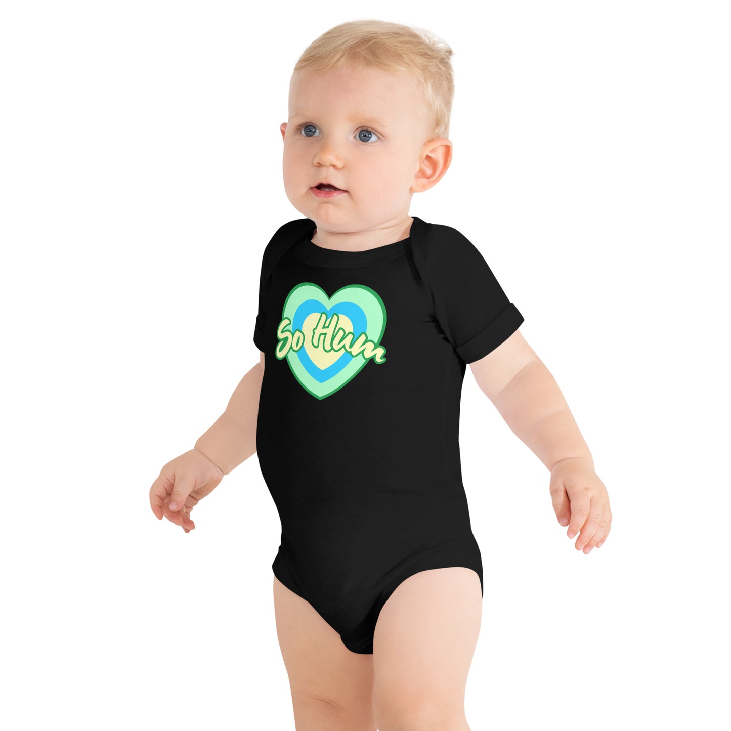 So Hum Green Hearts Baby short sleeve one piece